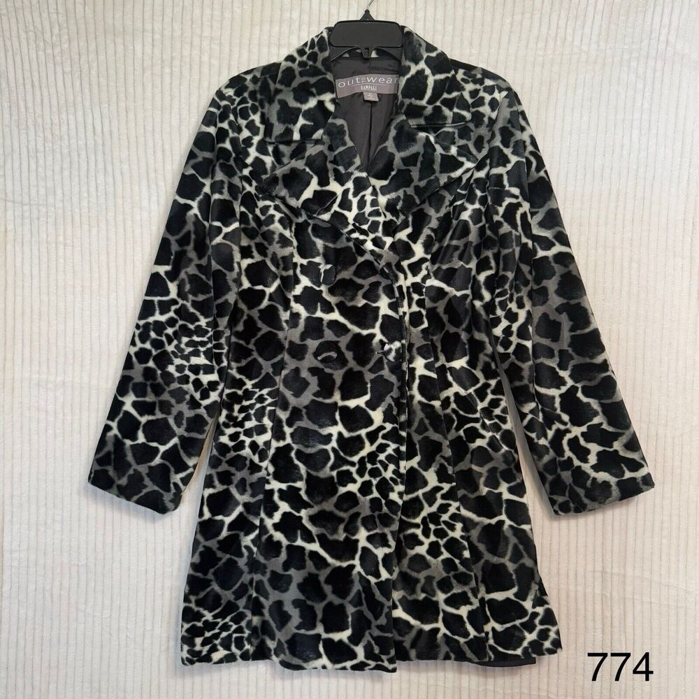 VTG Rampage Out To Wear Leopard Button Up Coat Black/White Sz M Soft